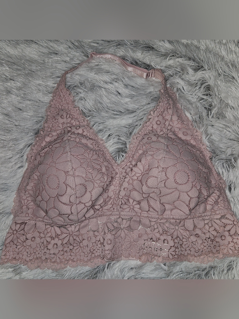 Luvlette Blush Pink Lace Halter Bralette XL | Floral Lace Wireless Bralette